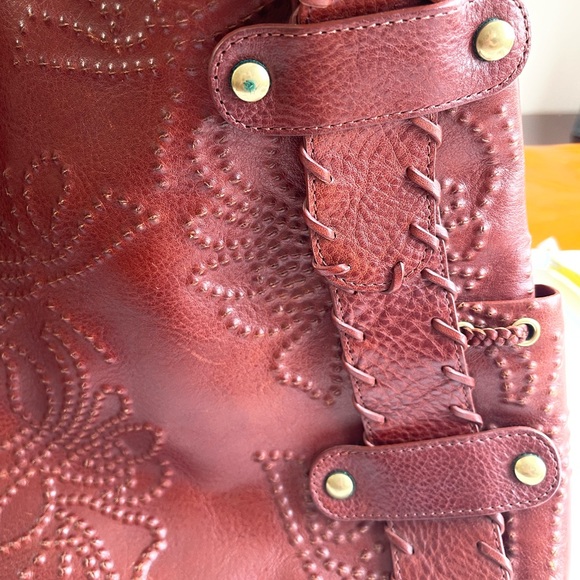 Kooba Sienna Dark Brown Leather Whip Stitched Embossed Floral Shoulder Bag EUC - Picture 16 of 16